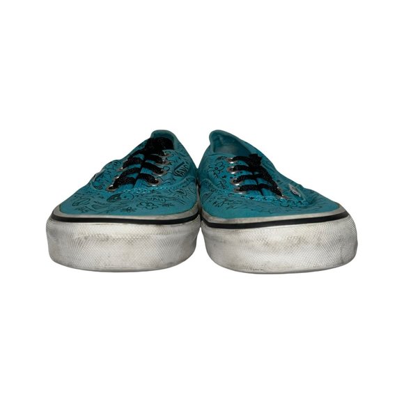 Vans Aqua Blue Graffiti Skull Bat Yin and Yang Smiley Face Sneakers M 6 W 7.5 - Picture 2 of 10